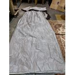 A Pair Of Luxury Pinstripe Drapes Grey Silk With Pelmet And Lantern Tieback Trim 230 x 252cn (