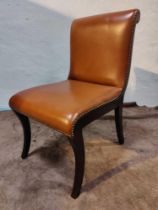 Scroll Back Leather Side Chair Legs And Frame In Solid Oak With A Stained Finish Upholstered In