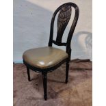 Georgian Style Side Chair Carved Vasiform Splat Caramel Green Leather Upholstered Seat Pad With Stud