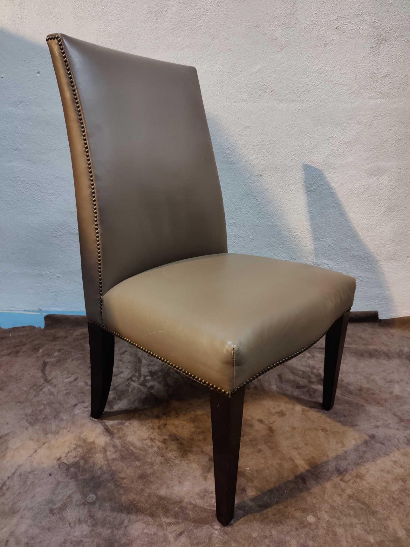 A Pair Of Leather Tall Back Side Chairs With Pin Detail Trimming 60 x 55 x 101cm - Image 3 of 3