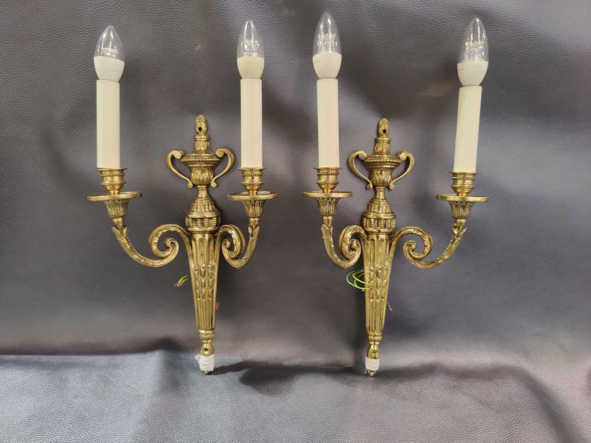 A Pair Of Wall Appliques Twin Leaf Capped Scroll Arms Issuing From A Well-Cast Single Decorative