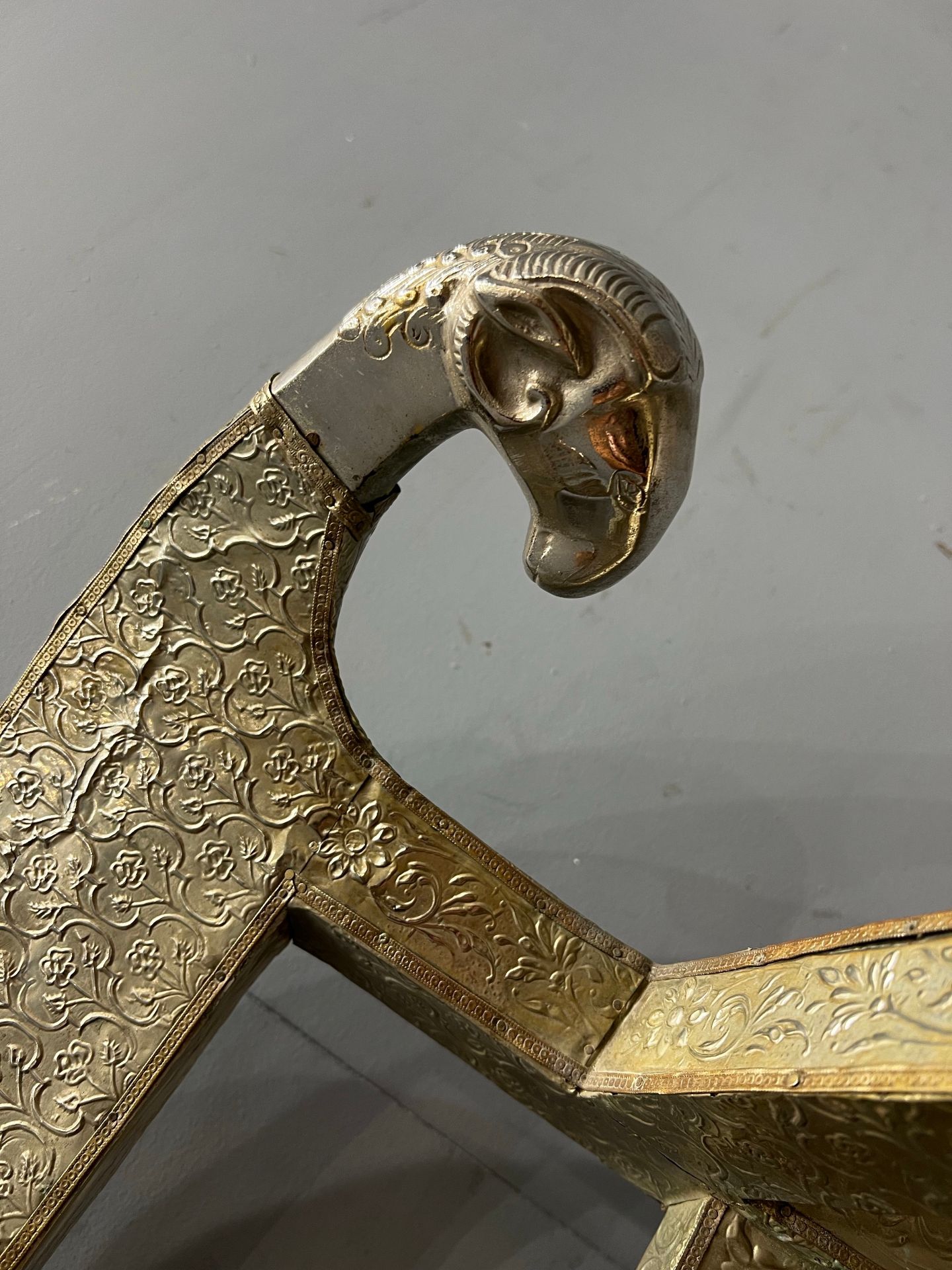 Dowry Chair And Footstool A Striking Vintage Anglo-Indian Silvered Metal-Clad Chair, 20th Century, - Image 13 of 16