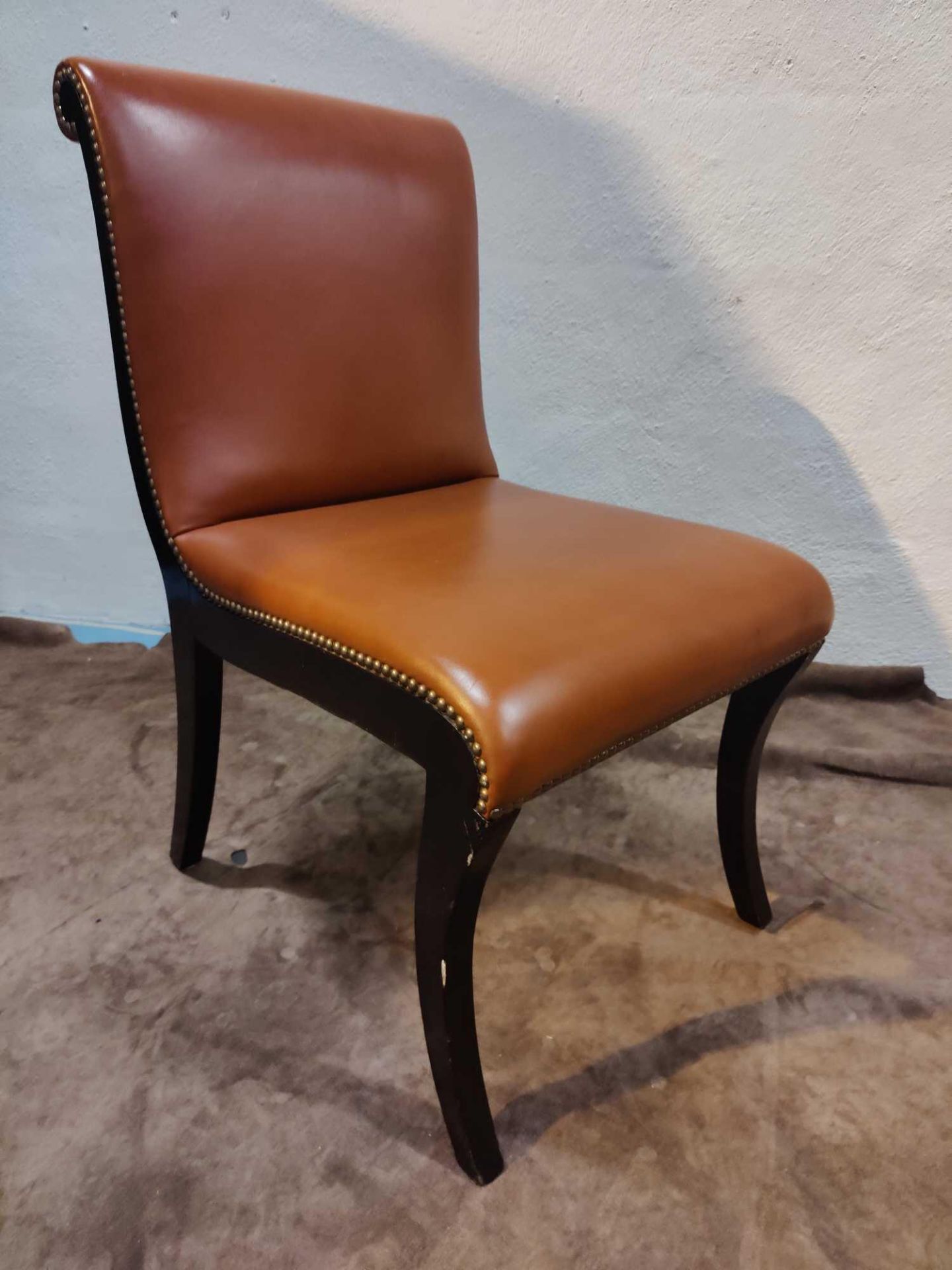 Scroll Back Leather Side Chair Legs And Frame In Solid Oak With A Stained Finish Upholstered In - Image 3 of 3