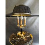 A Empire Style Three Lamp Boule Lamp Polished Brass With Shade 55cm Tall