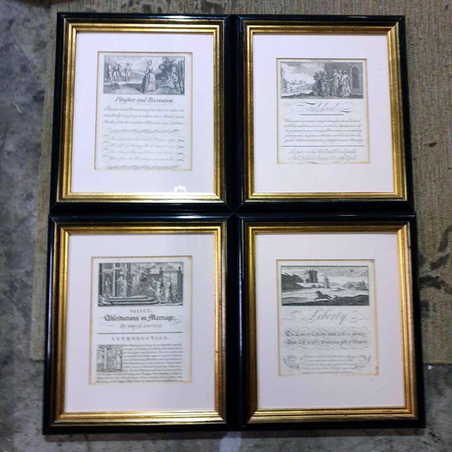 4 x George Bickham Universal Penman 1741 Framed And Glazed Prints 37 x 43cm