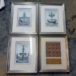 4 x Framed And Glazed Prints Three Depicting Historical Fountains 40 x 50cm