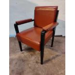 Black Metal Frame Danish Style Red Leather Arm Chair