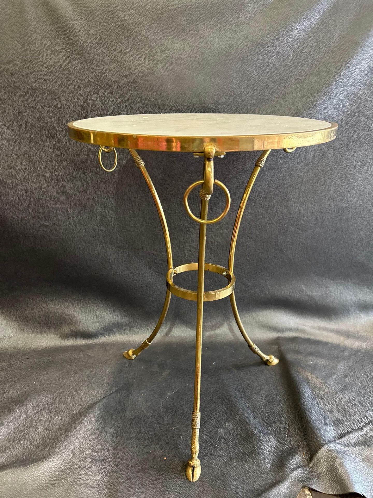 Maison Jansen Style Bronze Round Marble Top Hoof Feet Lamp Table 52 x 71cm