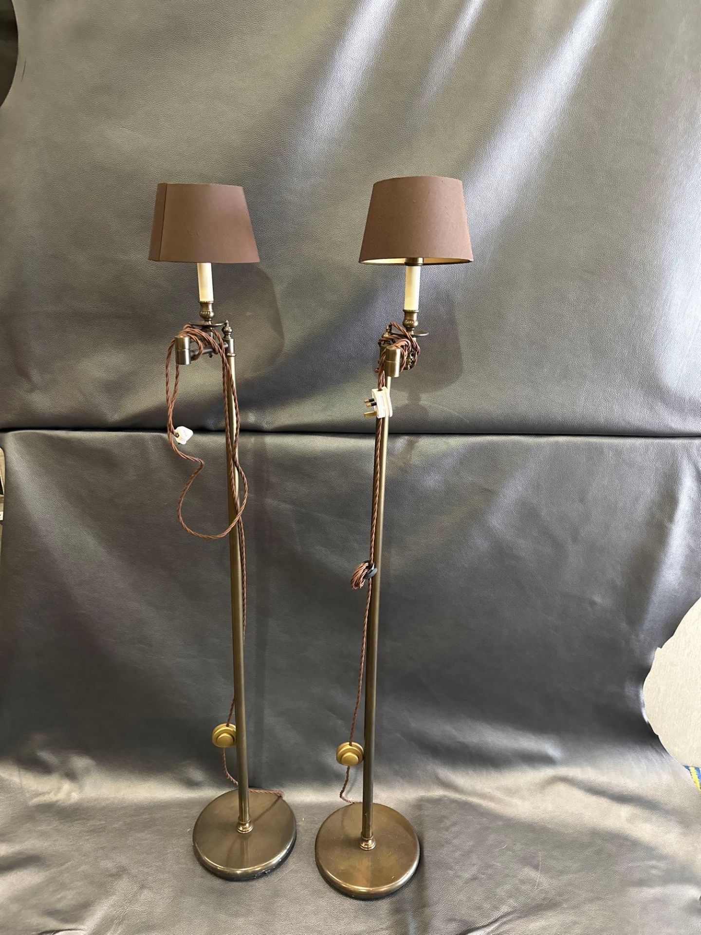 A Pair Library Floor Lamps Finished In English Bronze Swing Arm Function With Shade 156cm - Image 2 of 5