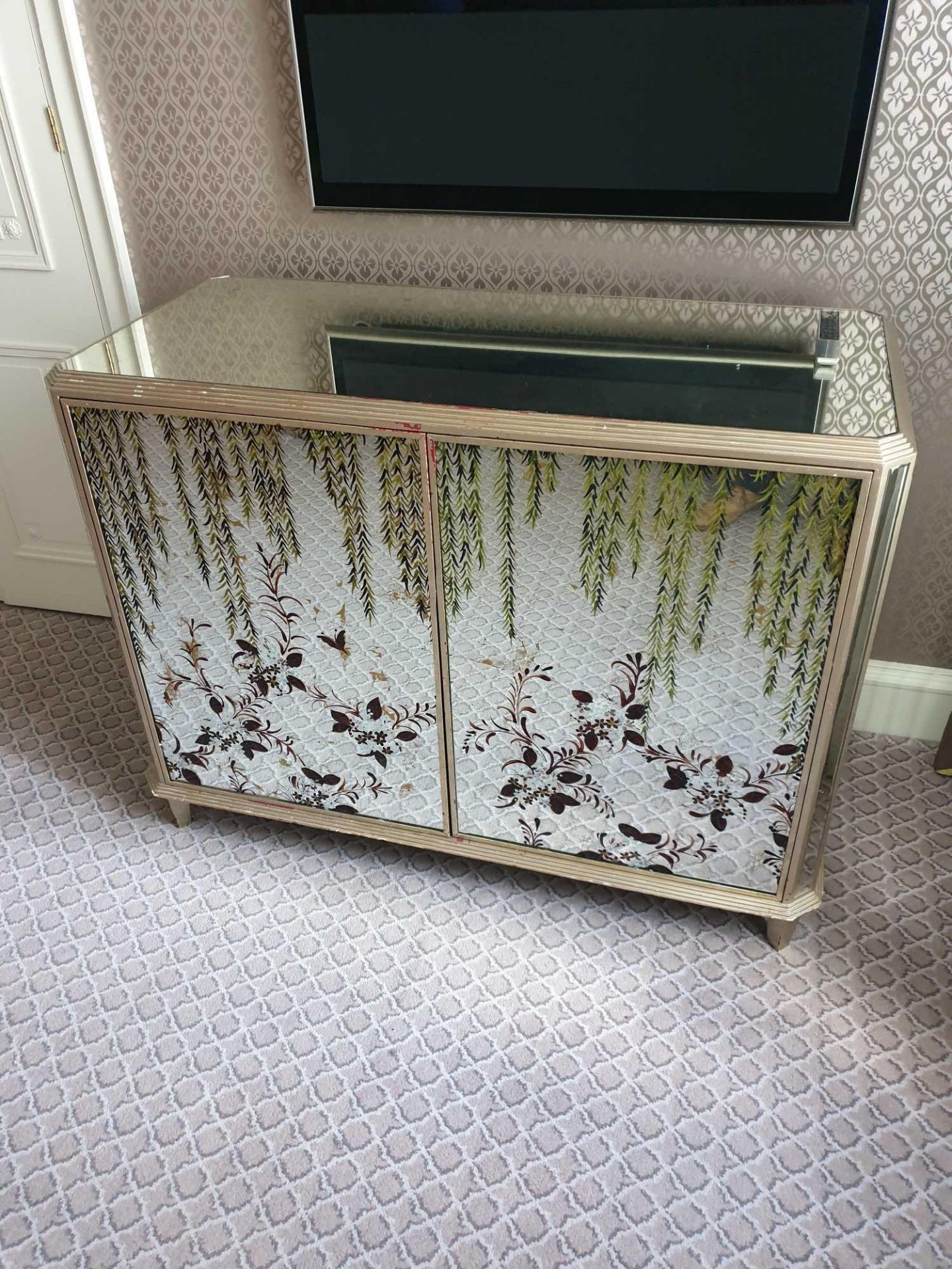 Coloured Verre Eglomise by Restall Brown & Clennell Sideboard Two Door Internally Fitted With