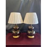 A Pair Of Heathfield And CO Stout Double Gourd Silhouette Table Lamp With Cream Pleated Lamp