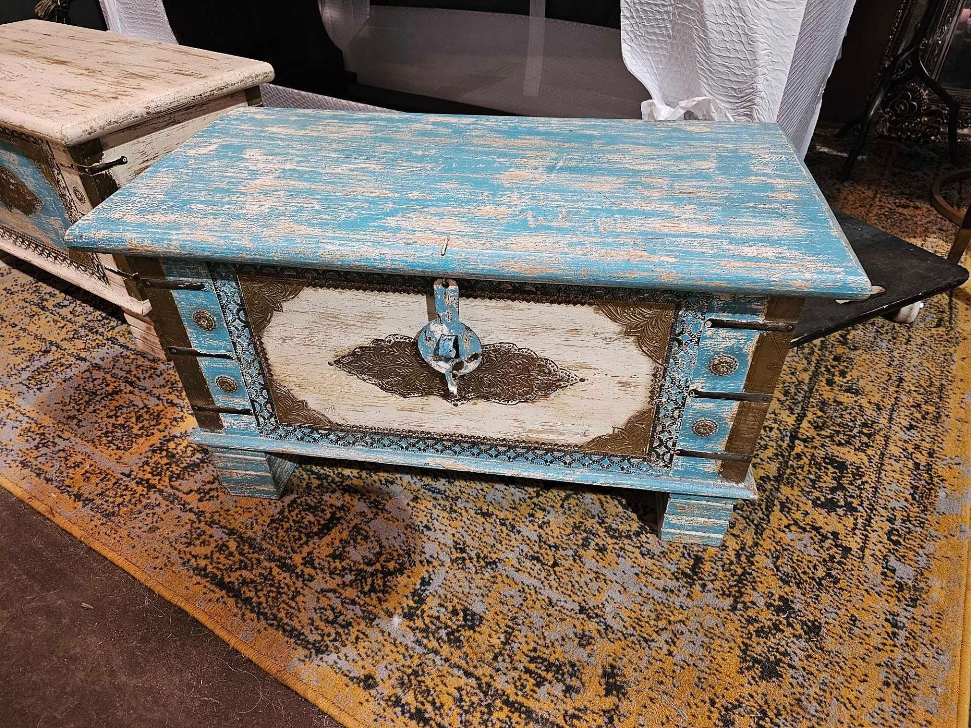 Indian Hand Carved Storage Chest Crafted From Sustainable Mango Wood And Intricately Carved With - Image 2 of 6