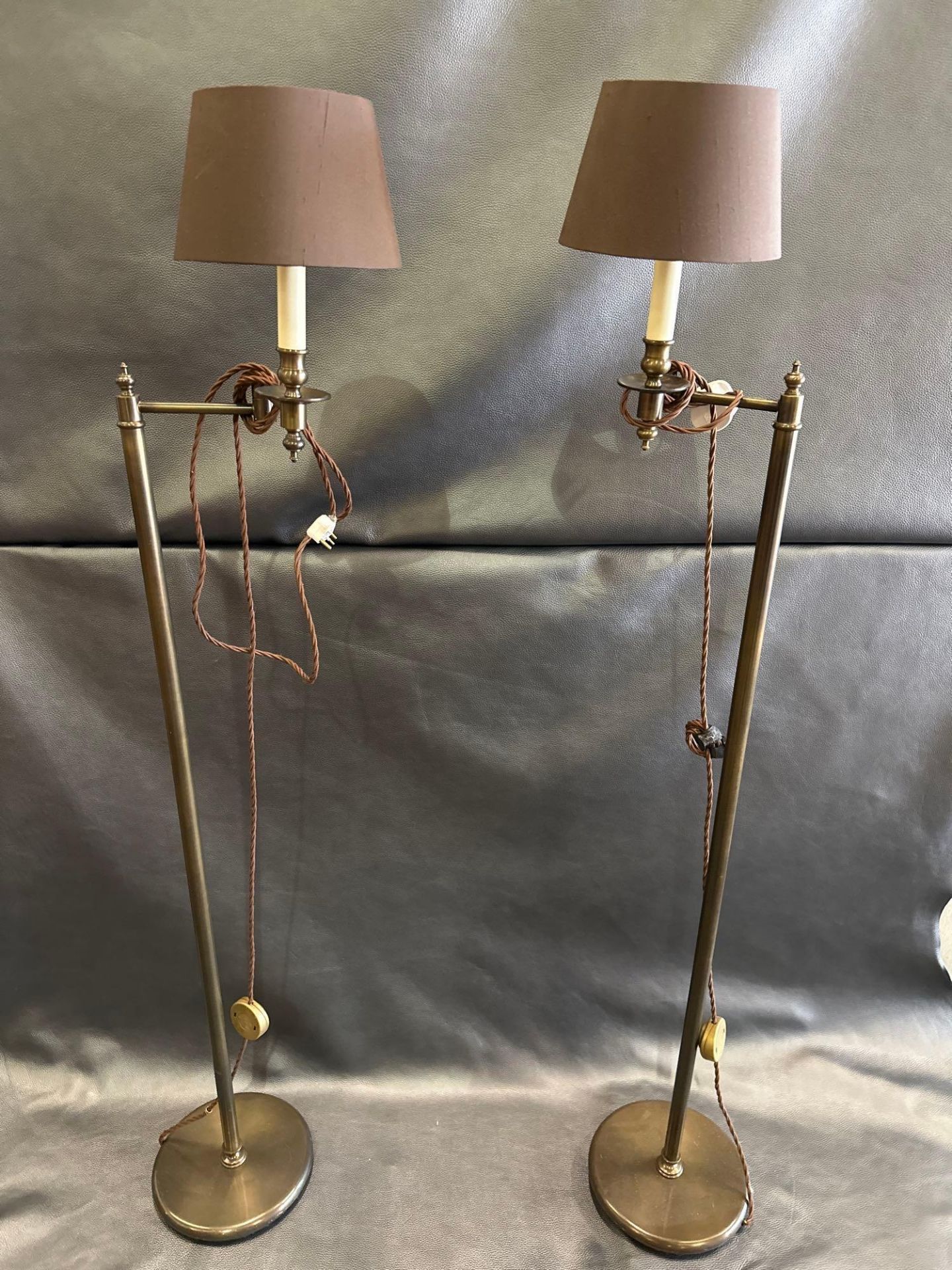 A Pair Library Floor Lamps Finished In English Bronze Swing Arm Function With Shade 156cm - Image 4 of 5