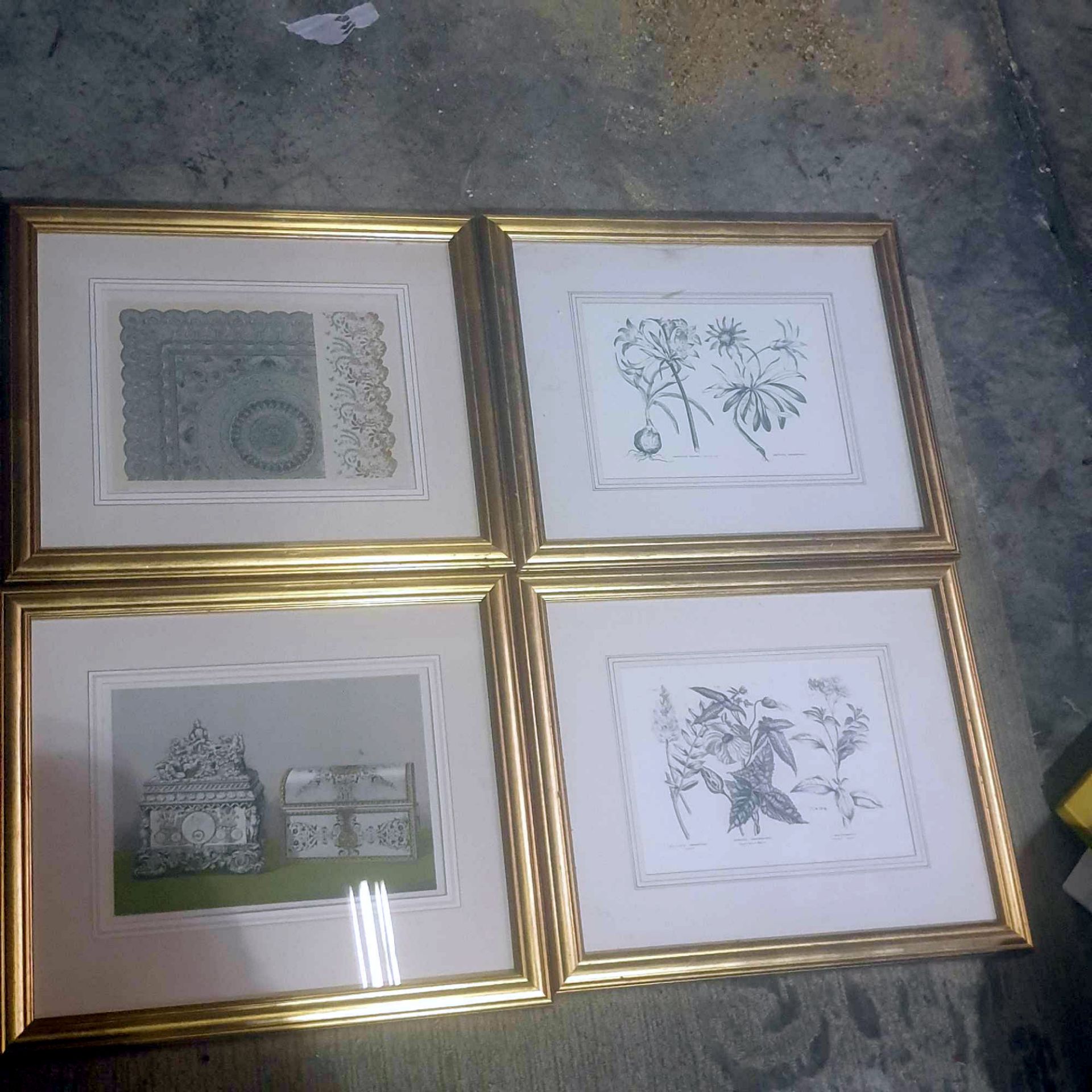 4 x Various Theme Gold Framed And Glazed Prints 40 x 47cm