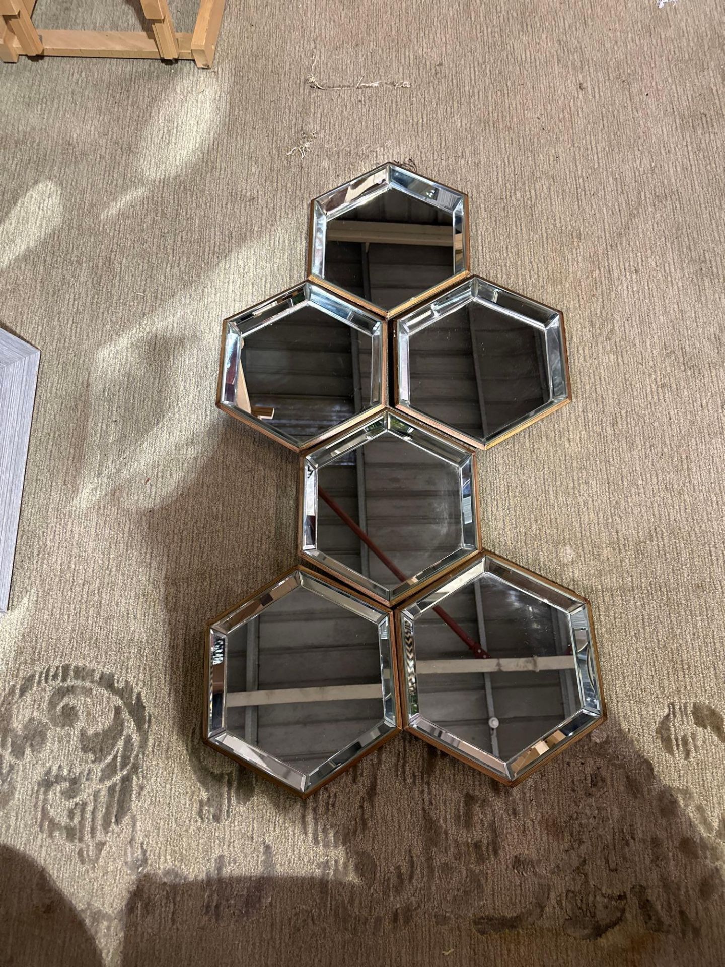 A Set Of Pacific Hexagon Mirrors With Wooden Surrounds. One With Slight Damage To The Edge (Refer To - Image 2 of 3