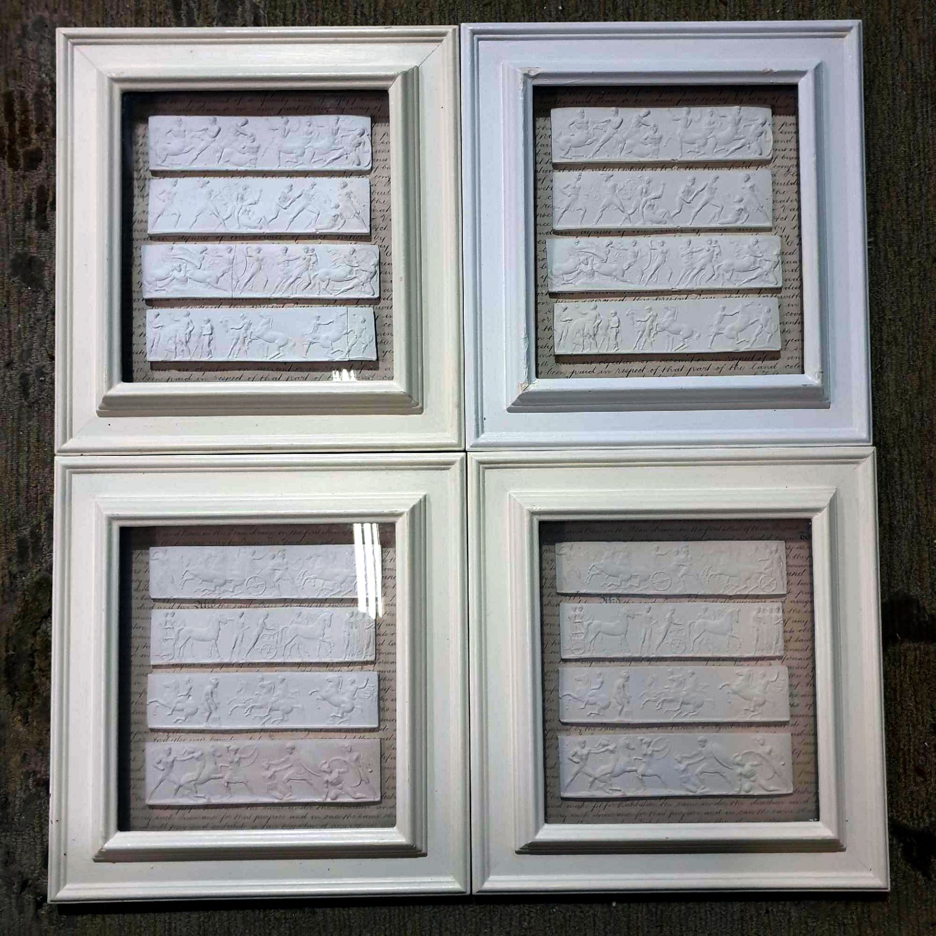 4 x Plaster Relief Panels Depicting Friezes Of The Panthenon In The Style Of Henning Glazed And