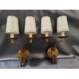 A Pair Of Dernier And Hamlyn Twin Arm Antique Bronzed Wall Sconces With Shade 51cm