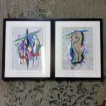 2 x Coloured Abstract Prints Glazed And Framed 43 x 53cm