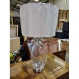 A Pair Of Sulgrave Glass Table Lamps With Shade With A Clear Glass Base And A White Cylindrical