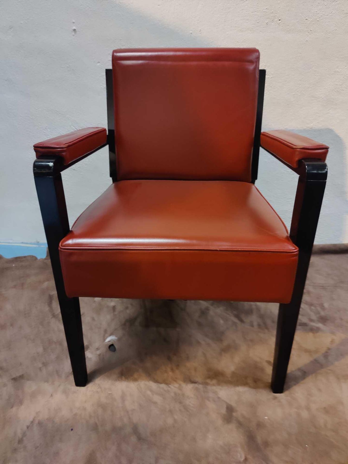 Black Metal Frame Danish Style Red Leather Arm Chair - Image 2 of 3