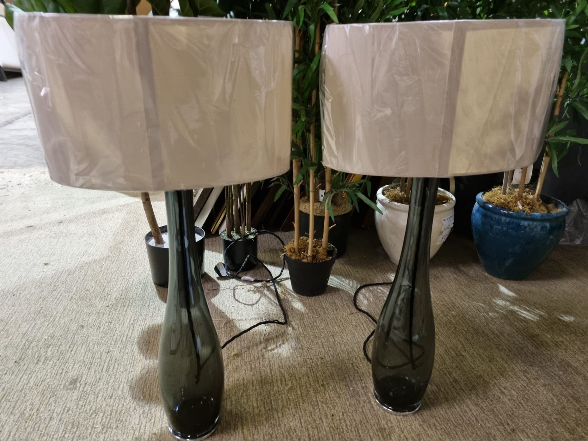 A Pair of Porta Romana Table Lamps Mouth-Blown Glass with new shades