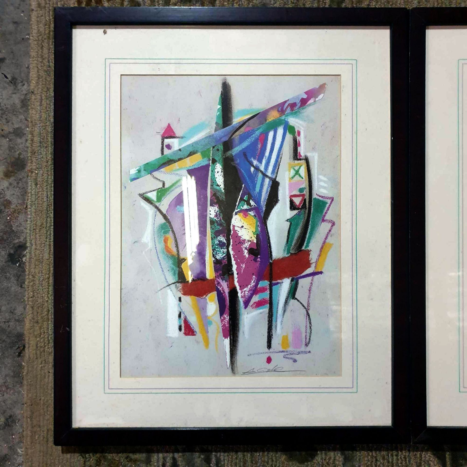 2 x Coloured Abstract Prints Glazed And Framed 43 x 53cm - Image 2 of 3
