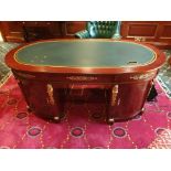 French Empire Walnut Oval Partners Desk With Empire Motifs, Including The Ormolu Cast Rosettes,