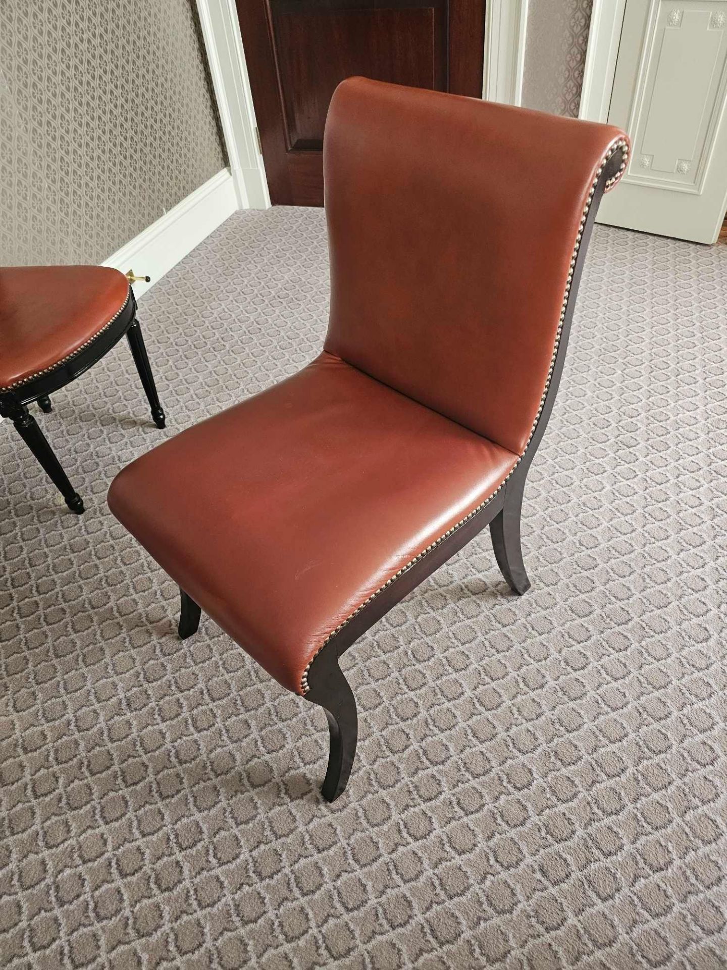 Scroll Back Leather Side Chair Legs And Frame In Solid Oak With A Stained Finish Upholstered In - Image 2 of 3