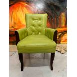 Colber International Lime Green Leather Armchair With Button Detail On Wooden Frame Enjoy