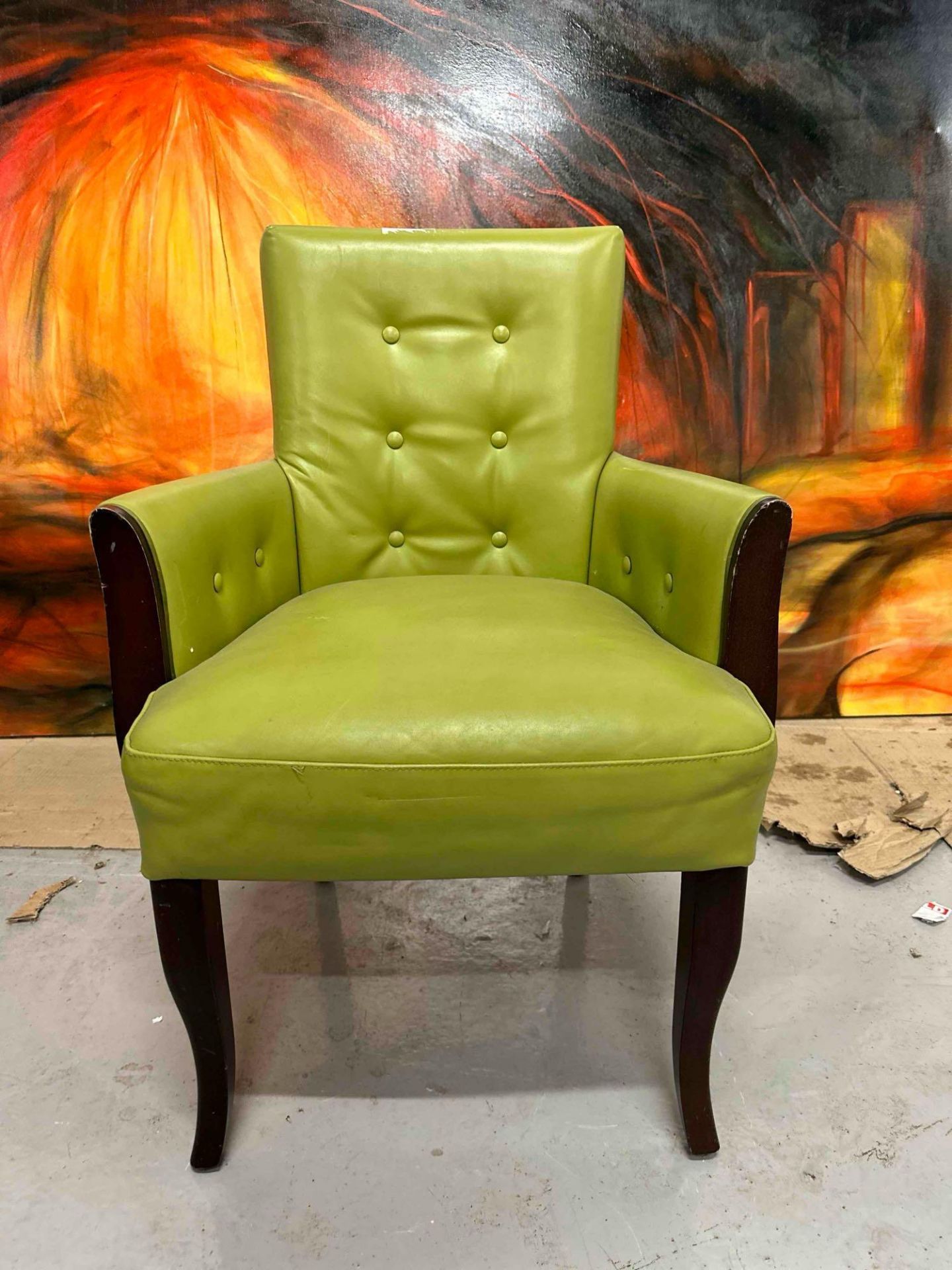 Colber International Lime Green Leather Armchair With Button Detail On Wooden Frame Enjoy