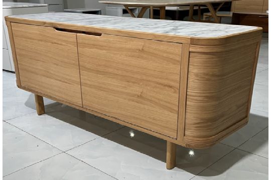 The Asher Sideboard combines a solid walnut frame with Italian Carrara marble to produce a - Image 1 of 2