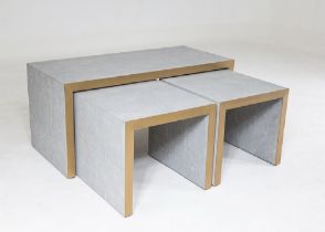 Holborn Nest of Tables A Set Of 3 Tables Covered In Faux Shagreen With Brass Finish Accents. This
