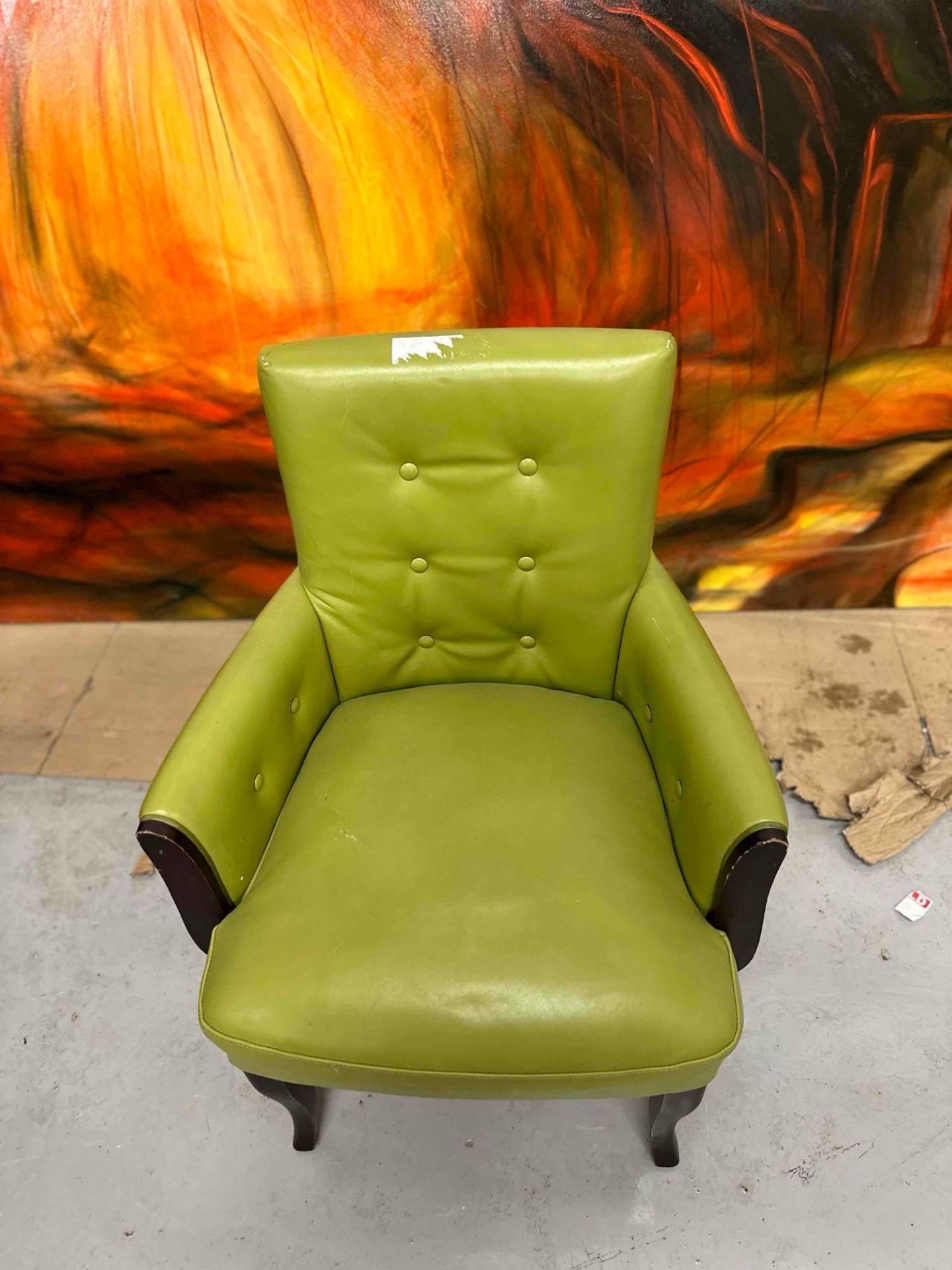 Colber International Lime Green Leather Armchair With Button Detail On Wooden Frame Enjoy - Image 2 of 5