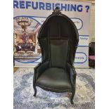 A Solid Mahogany Hardwood Upholstered In Tactile Black Citroen Porters Chair Modelled On The