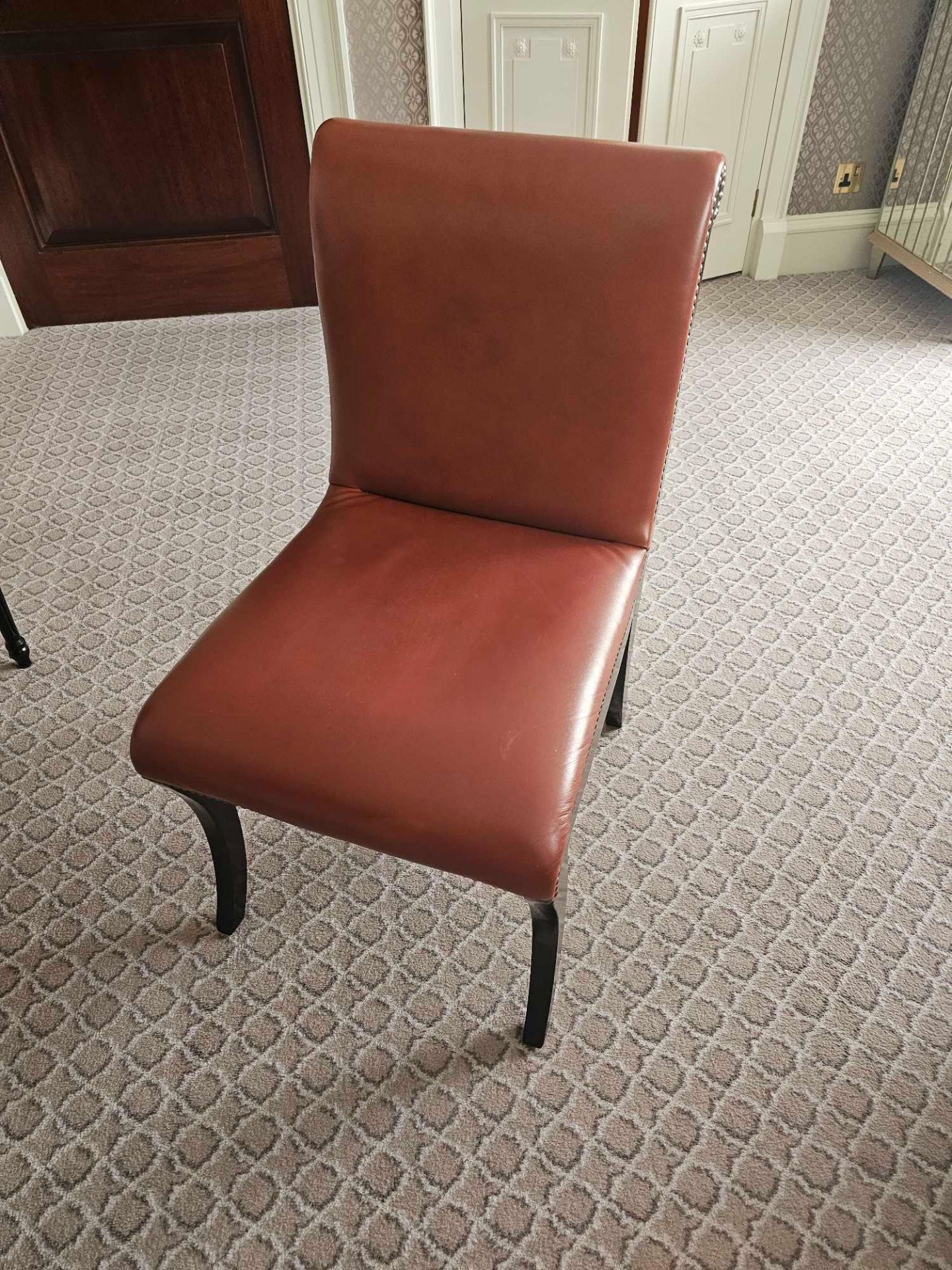 Scroll Back Leather Side Chair Legs And Frame In Solid Oak With A Stained Finish Upholstered In - Image 2 of 3