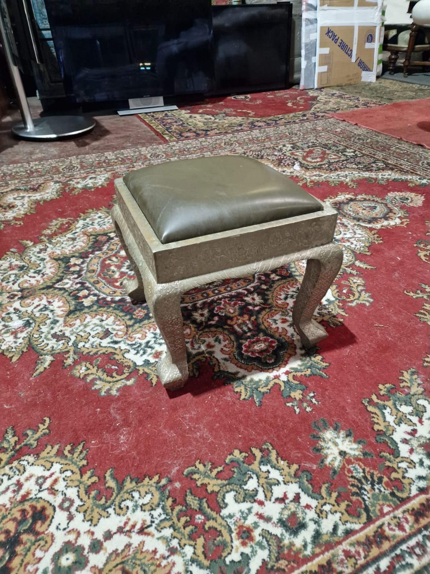 Dowry Chair And Footstool A Striking Vintage Anglo-Indian Silvered Metal-Clad Chair, 20th Century, - Image 6 of 16