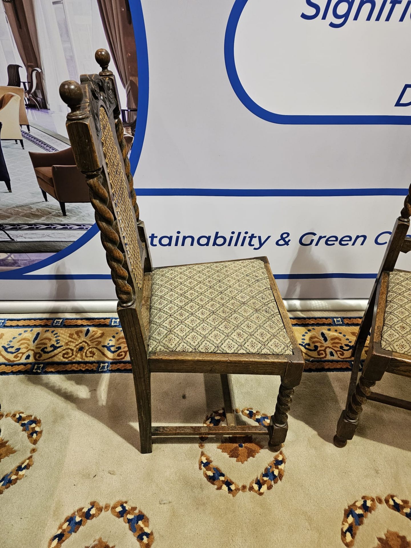 A Set Of 4 Oak Chairs The Carved Backrest With A Central Carved Ovoid Cane Panel Above A Upholstered - Image 6 of 9