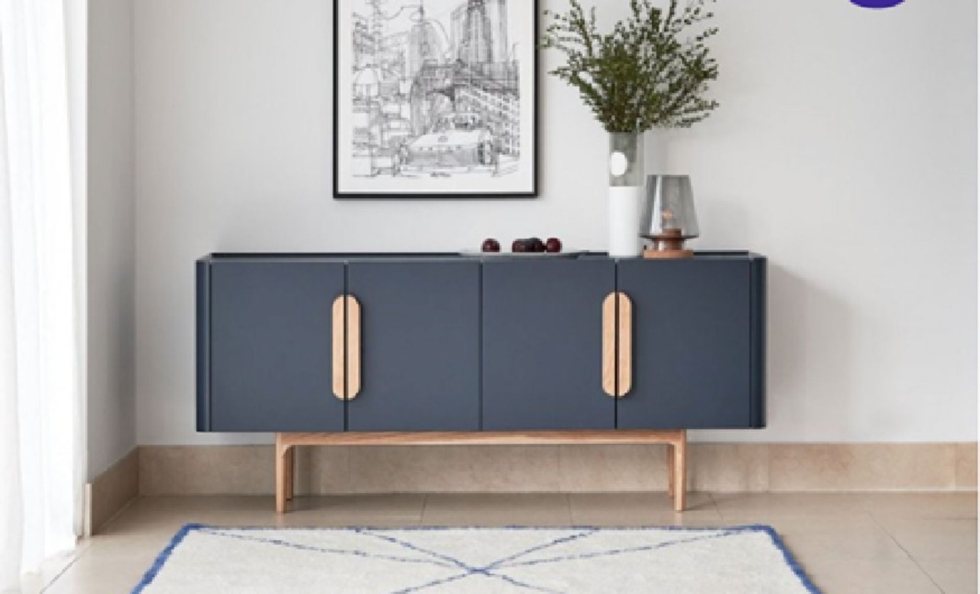Horsen Sideboard The Horsen Scandi Large Sideboard is finished in midnight blue with solid oak