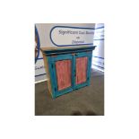 Craftsmen Indian Hand-Carved And Painted Reclaimed Wood Cabinet Distressed 90 x 40 x 85cm