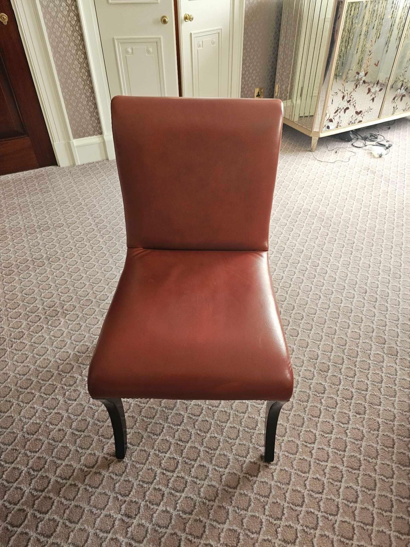 Scroll Back Leather Side Chair Legs And Frame In Solid Oak With A Stained Finish Upholstered In - Image 3 of 3