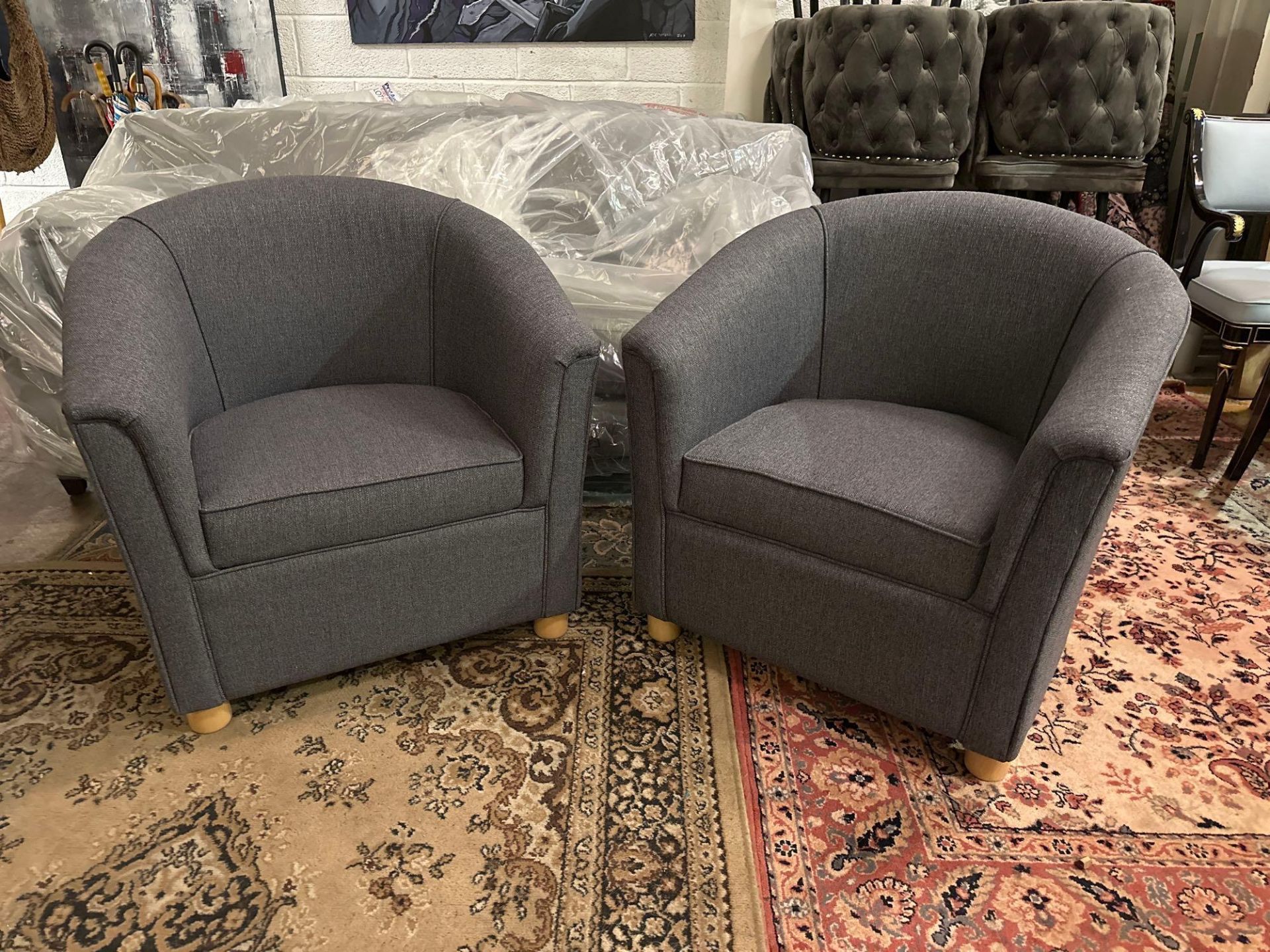 2 x Hilton Tub Chairs With Wooden Feet Upholstered In Forza Slate 78x70x80cm