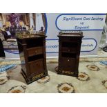 A Pair Of Mahogany Empire Style Tall Pedestal Cabinets A Brass Galleried Top Above A Open Cabinet