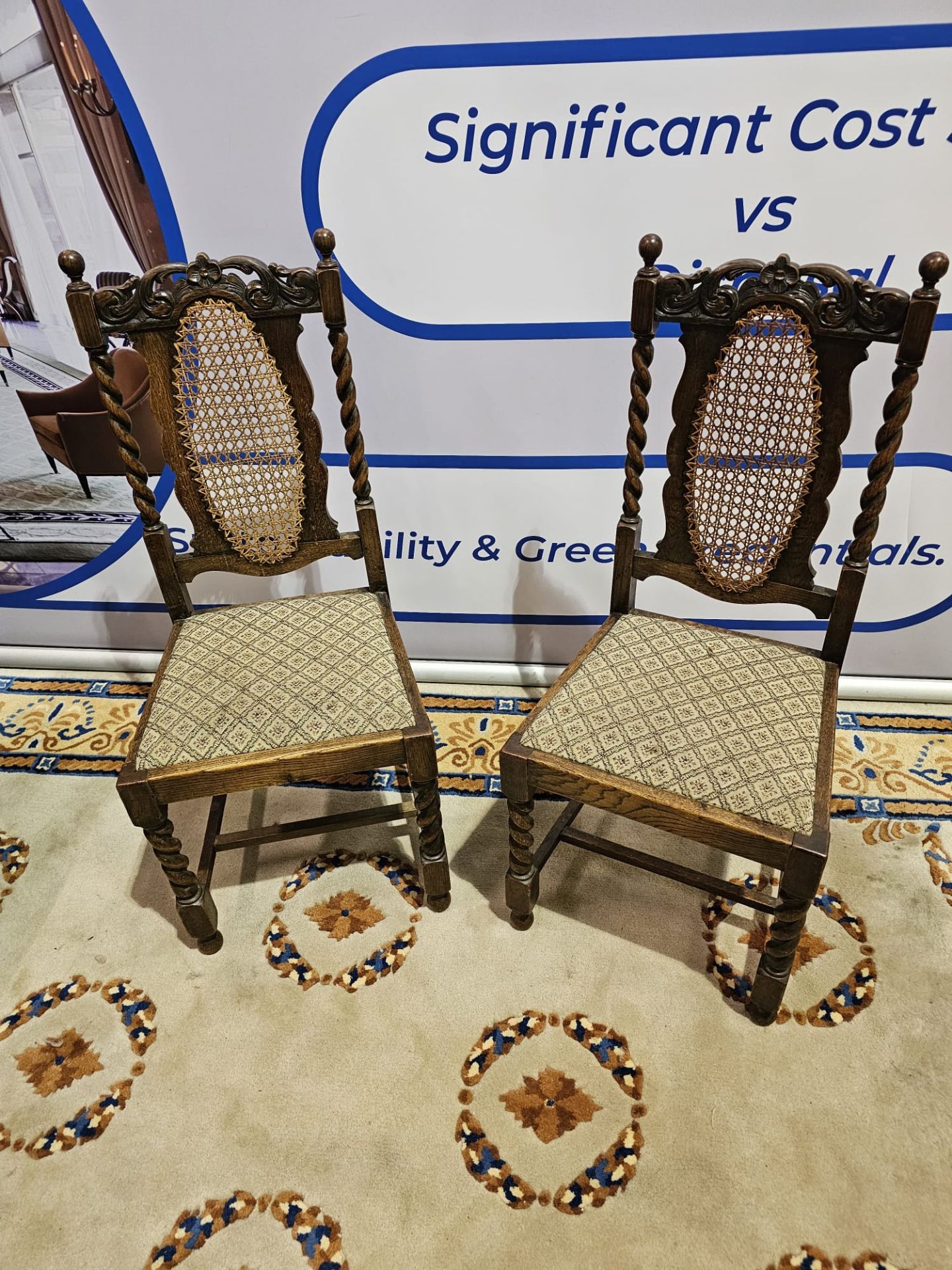 A Set Of 4 Oak Chairs The Carved Backrest With A Central Carved Ovoid Cane Panel Above A Upholstered - Image 3 of 9