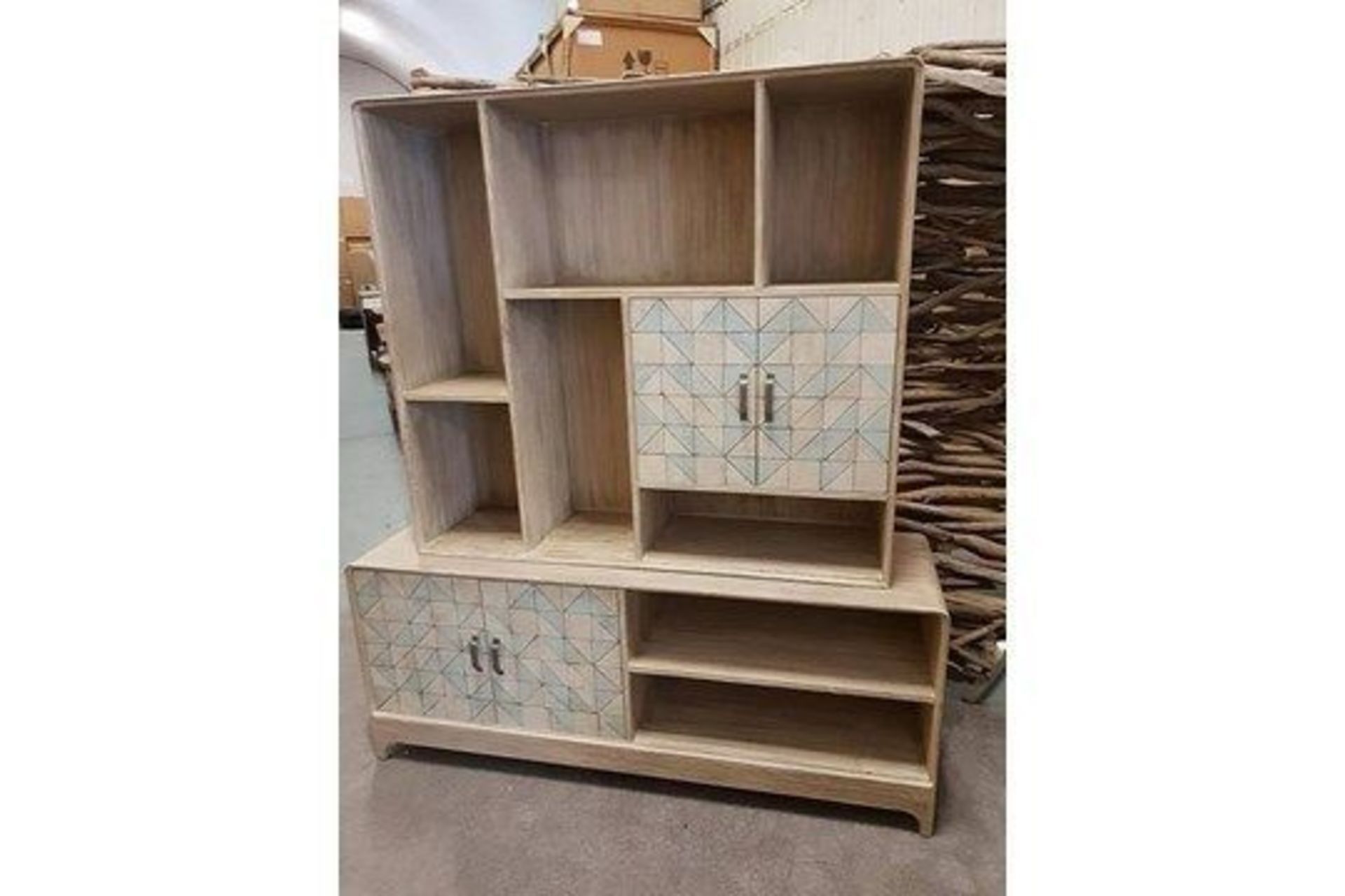 Tracy Boyd Mosaic Contemporary Wall Storage System Wall Mounted Cabinet With Shelving Low Media Unit