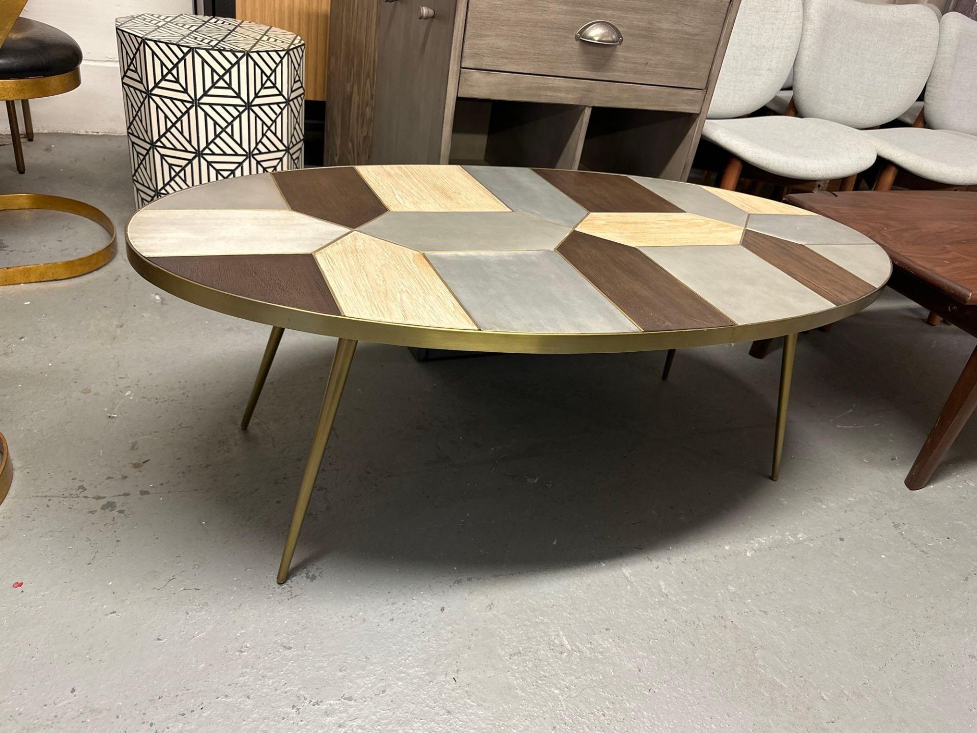 Christiane Lemieux Modus Coffee Table A wood & metal inlaid top coffee table on brass legs - Image 2 of 4