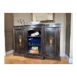 Victorian Credenza Exhibits A Captivating Combination Of Ebonised Walnut And Marquetry Detailing. It