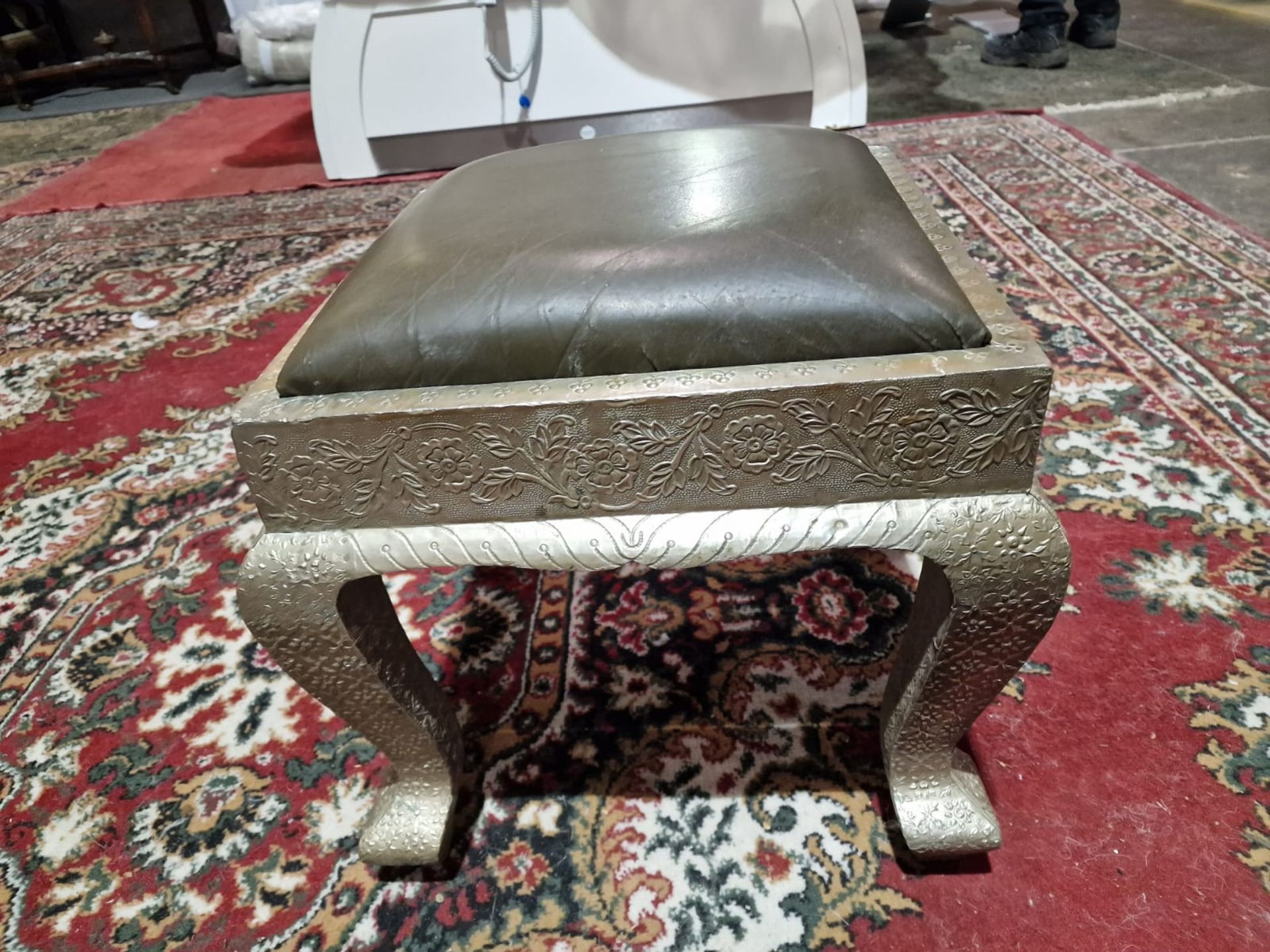 Dowry Chair And Footstool A Striking Vintage Anglo-Indian Silvered Metal-Clad Chair, 20th Century, - Image 2 of 16
