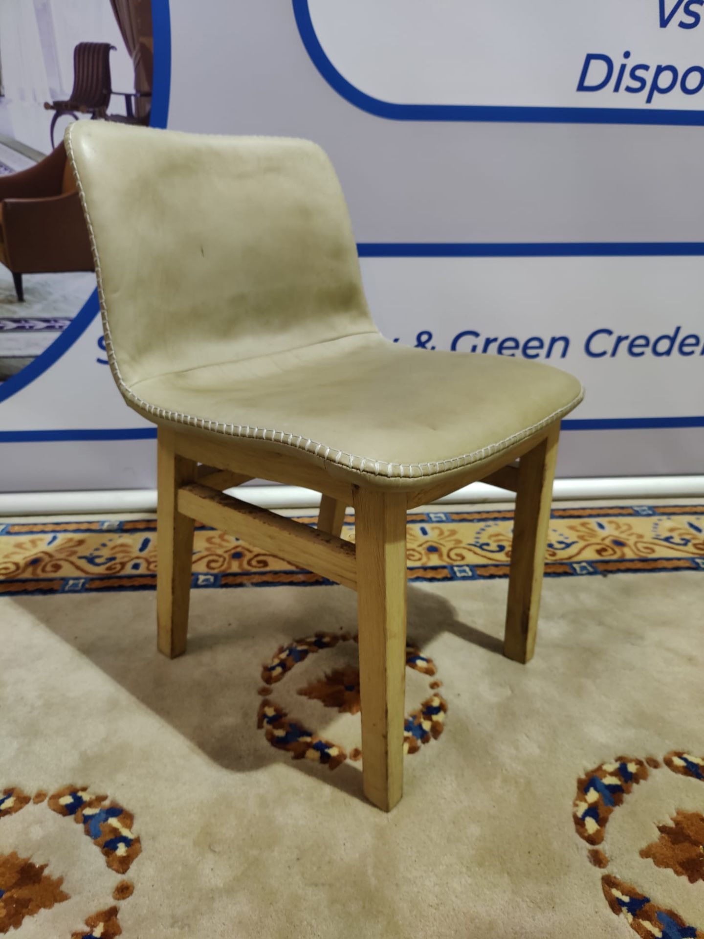 Cream Leather Chair With White Stitching Detail On A Wooden Frame (IT1028)