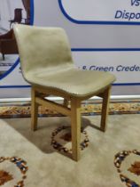 Cream Leather Chair With White Stitching Detail On A Wooden Frame (IT1028)