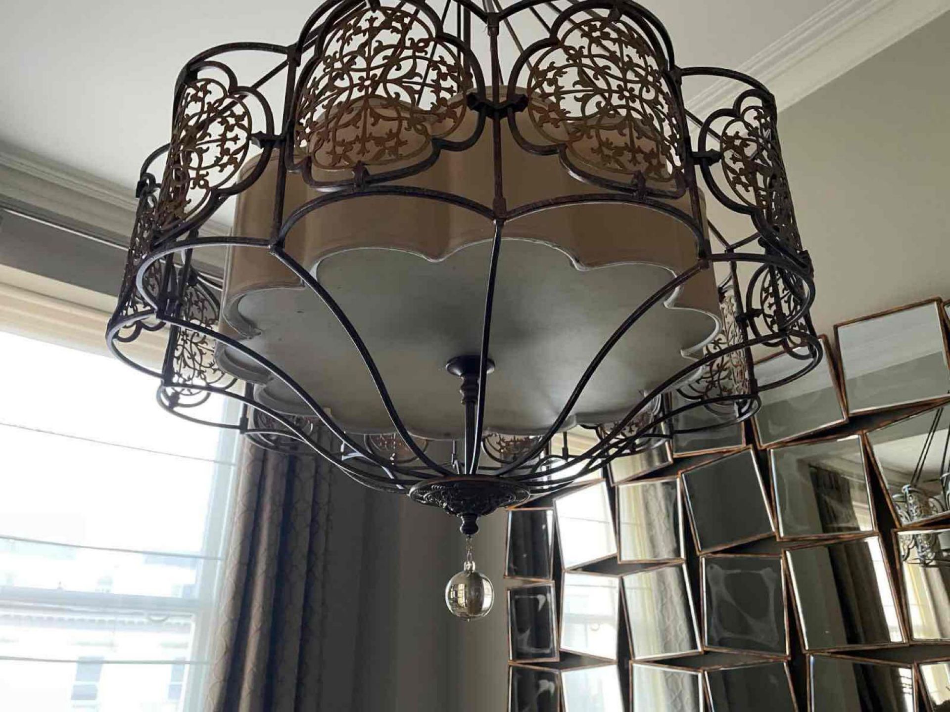 Feiss Marcella drum chandelier An elegant semi flush ceiling mount in British bronze and oxidized - Image 3 of 6